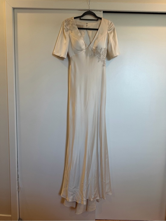 Jenny Yoo Dresses & Skirts - Jenny Yoo Cream Satin V-Neck Wedding Dress with Lace Appliqué